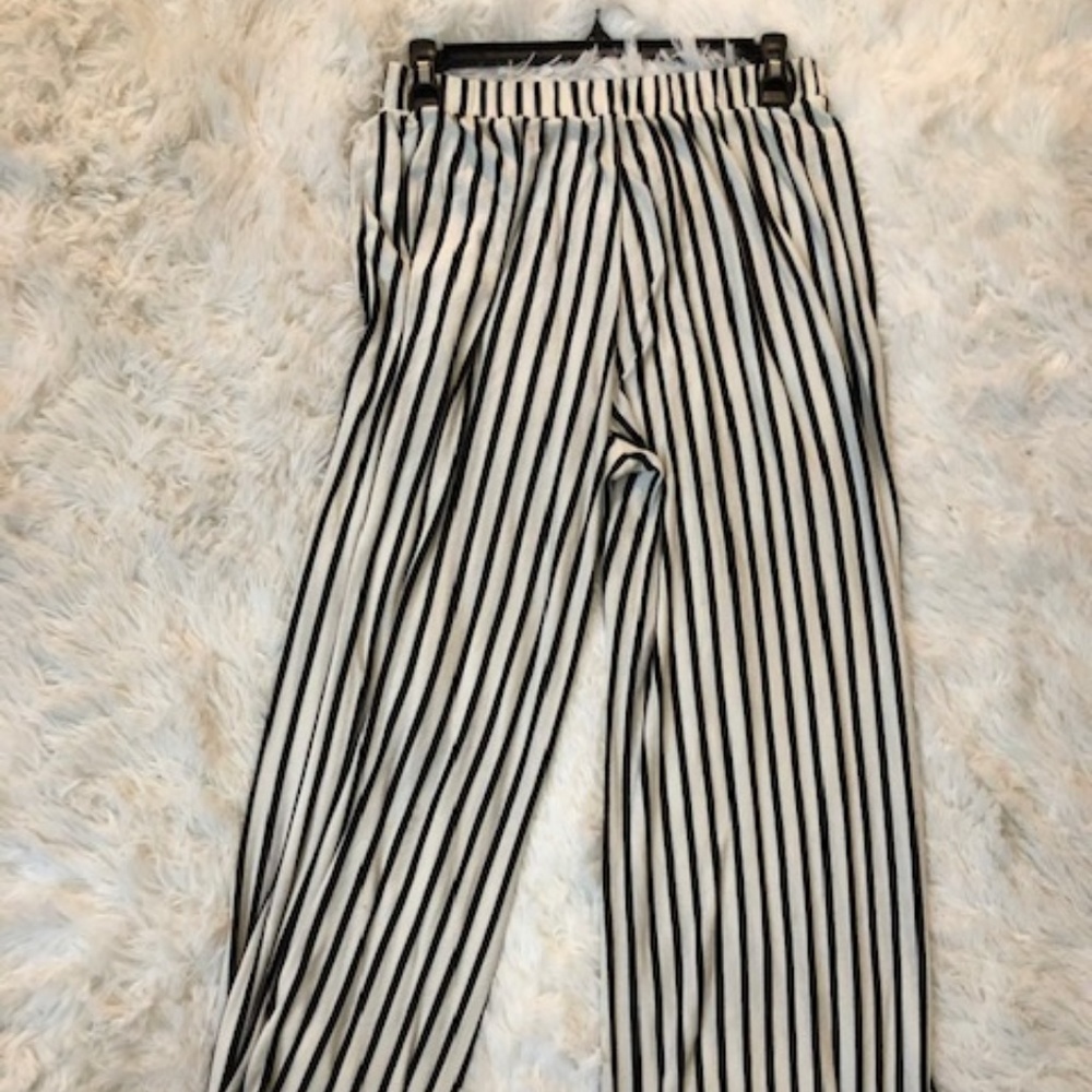 Black and White Striped Wide Leg Pants